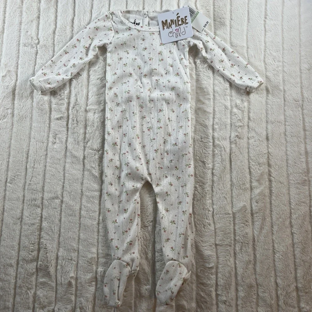 Maniere Knit Cotton Footed Sleeper Baby Girls' 18M White Floral Snap‎ Back
